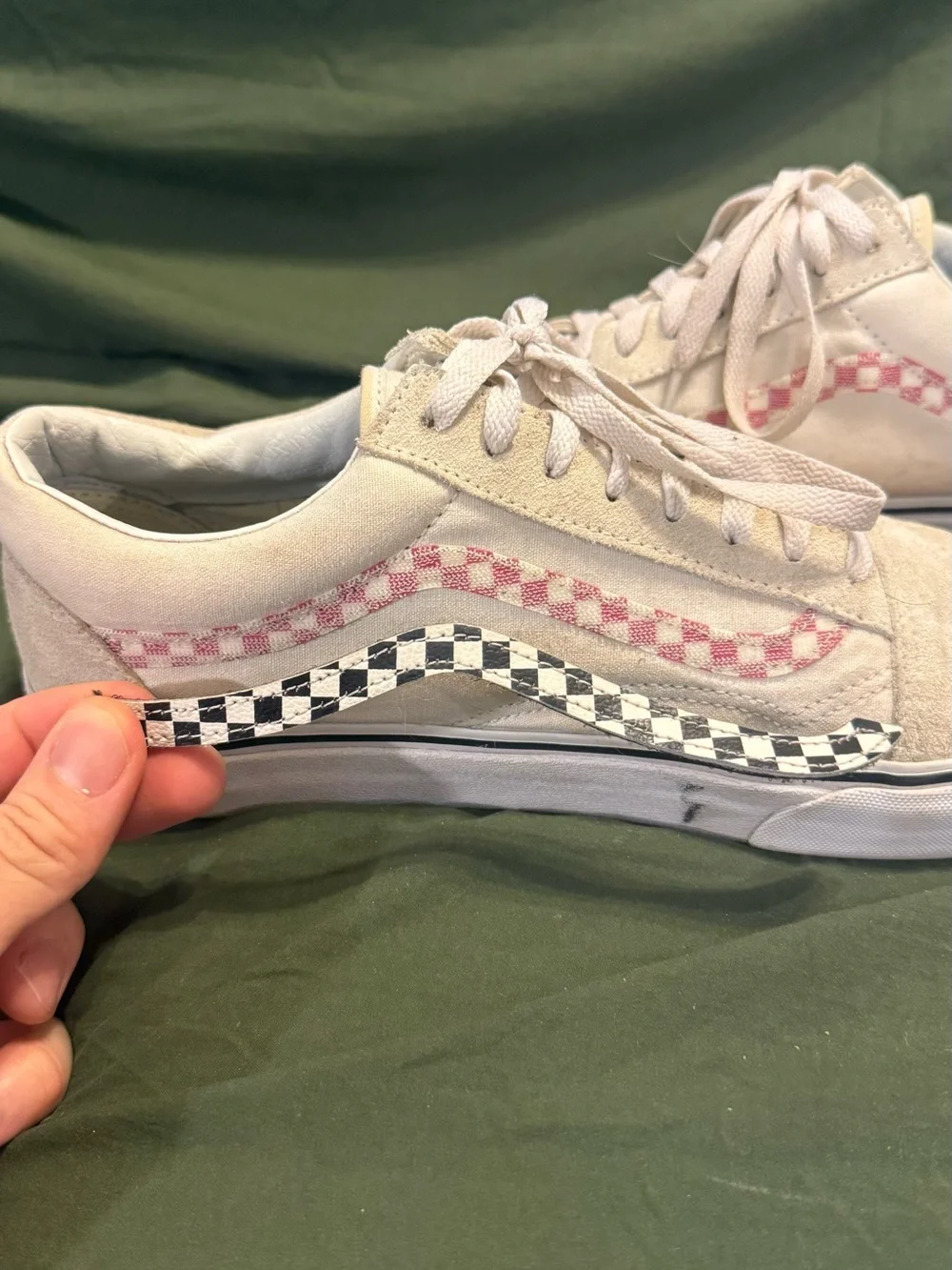 Vans Low-Top Sneakers with Red Checker Stripe on Cream Upper